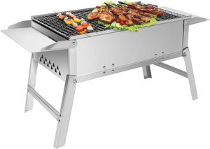 BARBECUE Barbecue au charbon de bois pliable en acier inoxydable - Barbecue de table - Pour pique-nique - Portable - Dimensions : 55 x 26,5