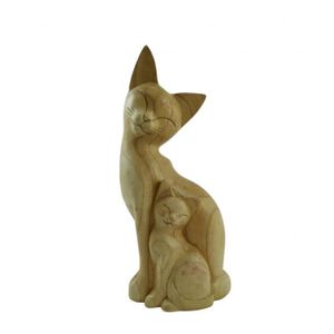 Lot de 3 statuettes famille chats et chaton en bois 13,5 cm 12 cm et 10,5 cm 