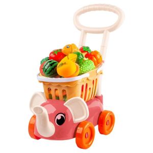 CHARIOT A POUSSER Simulation Chariot d'achat de luxe avec ensemble de jeu de légumes, de fruits et de nourriture pour enfants, épicerie 16PCS Rouge