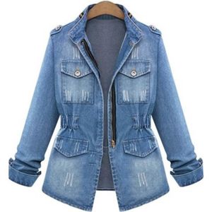 BLOUSON Blouson Femme en Denim Veste Jean Bombers Jacket - Bleu - Grande Taille