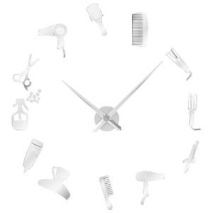 HORLOGE - PENDULE SODIAL-Diy Barber Shop Horloge Murale Géante avec Effet de Miroir Barber Toolkits Horloge DéCorative Sans Cadre Montre