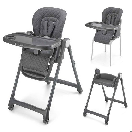 Chaise Haute 3-en-1 Kinderkraft TULO - Pliable, Réglable, Jusqu'à 25kg, 6 Mois à 5 Ans - Gris - 5