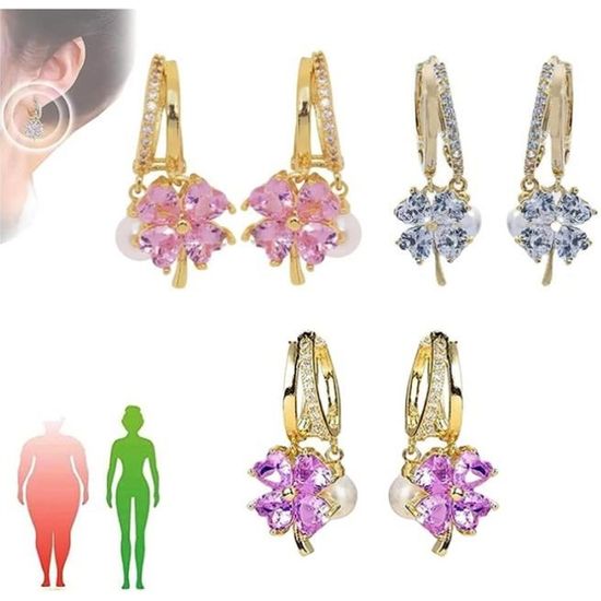3 paires lymphatique magnétothérapie germanium boucles d’oreilles, ’oreilles eau rose diamant
