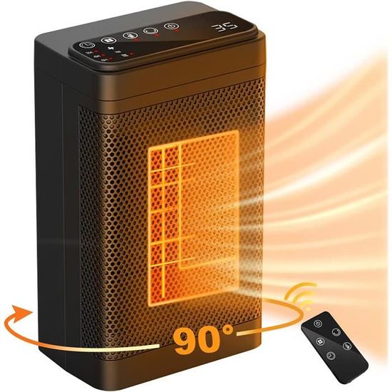 Chauffage D'appoint 1500W Oscillant 70° - Radiateur Soufflant Céramique Avec Télécommande - Minuterie 2-12h, Protection Surchauffe