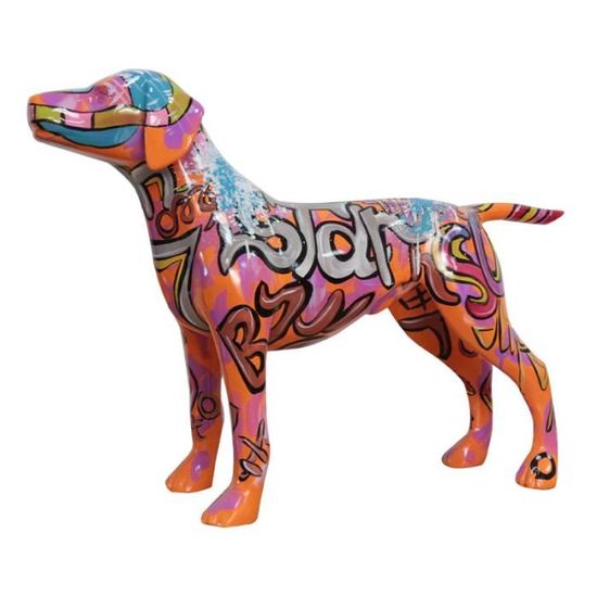 Statue Chien Graffiti Coloré - Résine - 15,5 Cm - Déco D'intérieur Moderne - Cadeau Original