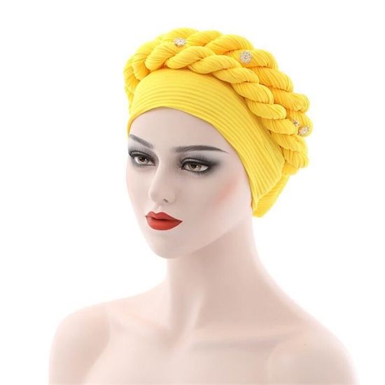 Lamis Hijab Turban Femme Prêt à Enfiler Doux Et Extensible Bonnet Front Croisé TU-2, Camel, Taille Unique