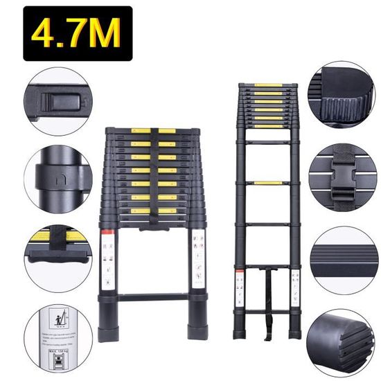 LEYSHOP Finether 4.7M Échelle Télescopique en Aluminium Portable Multi ...