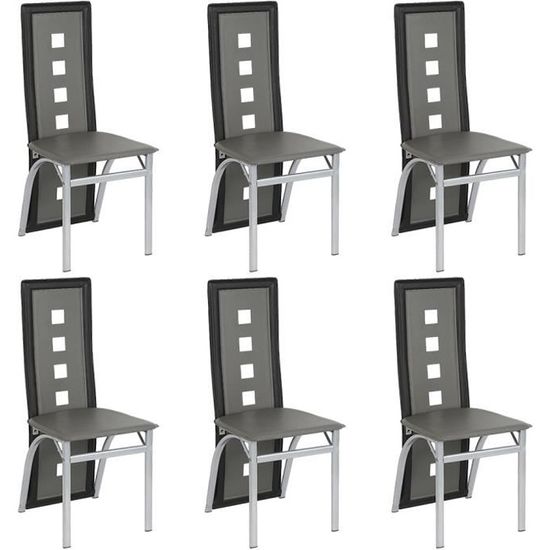 Ensemble de 6 chaises de salle à manger modernes JEOBEST - Dossier haut - Siège en PU gris/noir