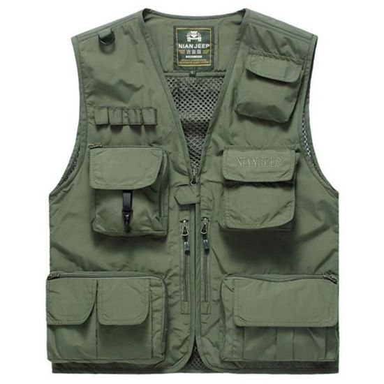 Gilet de pêche classique multi-poches pour homme - Veste sans manches solide - Veste tactique, 3X-Large