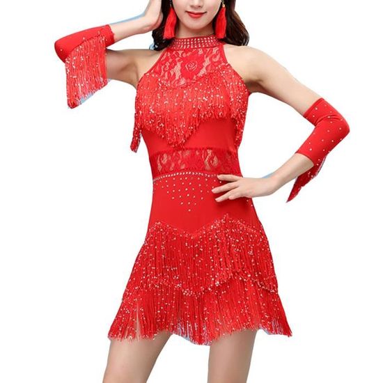 Femme Halter Neck Danse Élégant Robe Professionnelle à pampilles ...