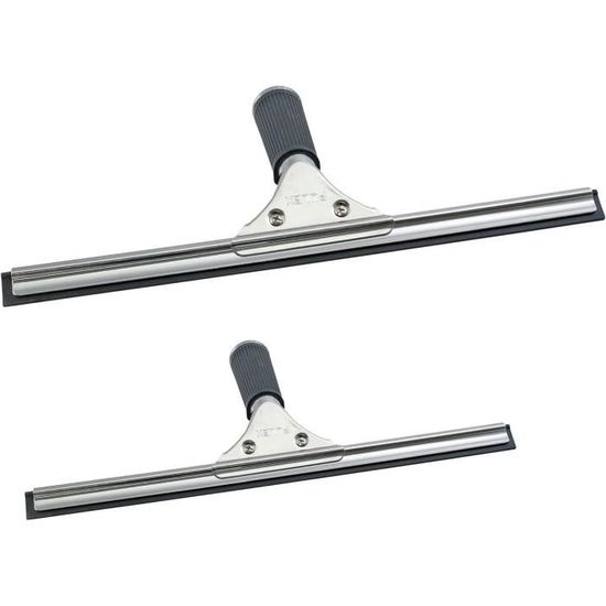 GBPro Raclette de fenêtre professionnelle en acier inoxydable 45 cm + 2 lames/bandes en caoutchouc de haute qualité découpées à la machine