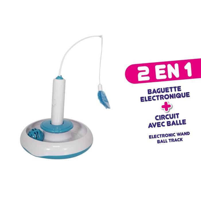 TYROL Jouet pour chat - Electronique - Baguette Interactive avec plumes et circuit pour balle