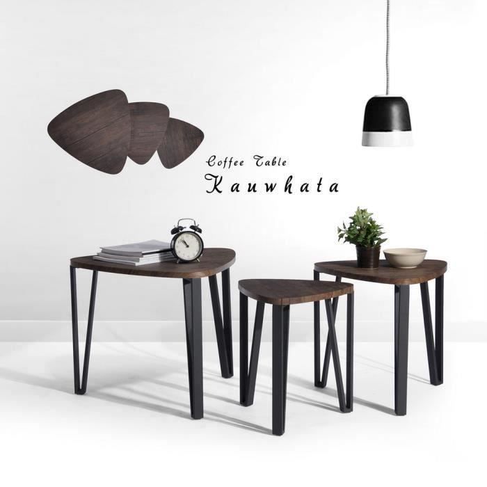 Aingoo Table basse gigogne - Pied en métal noir - Style industriel