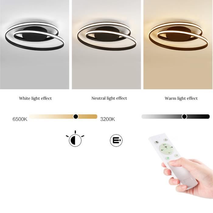 Plafonnier à LED Suspension Spirale Plafonnier Lampe Dimming Creative moderne 48W salon chambre LED avec télécommande Noir