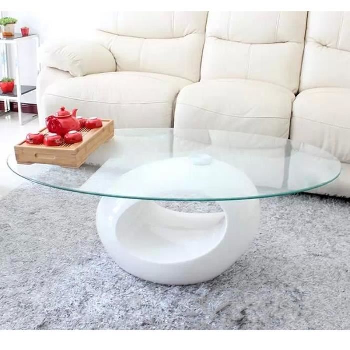 Table basse blanche design en verre OVUS