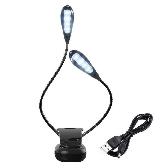 1 Liseuse Lampe De Lecture Bras Double 2 x 4 Led À Pince Rechargeable USB Pour Livre , Partition, Ordinateur…
