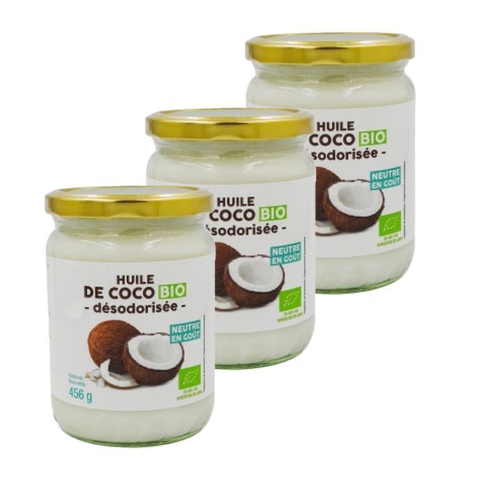 Lot 3x Huile de coco désodorisée BIO - Pot 456g
