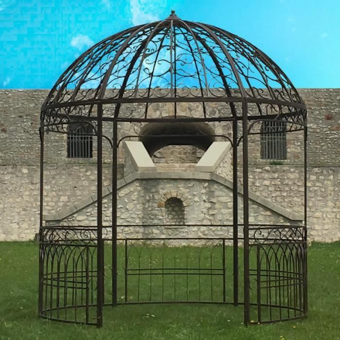 Grande Gloriette Tonnelle Pergola Fer Métal Ronde Marron de Jardin ø250 cm - 10800-Gloriette-BIS