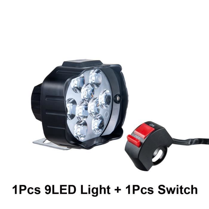 Phare anti brouillard blanc DRL pour Moto, Scooter, ATV, 12V, 6500K 1Pcs 9Led x Switch -WM1555