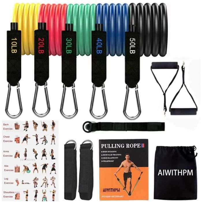 Bandes de Résistance Set 150LB Fitness elastique poids musculation Bandes Latex Naturel exercice entraînement Yoga,P17