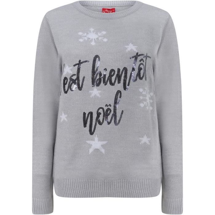 MERRY CHRISTMAS Pull de Noël C'est bientôt Noël Gris Femme