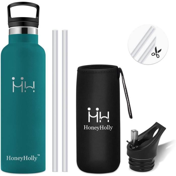 HoneyHolly Bouteille d'eau 750ML en Acier Inoxydable avec Isolation par Double Paroi Gourde, Anti Fuite Reutilisable sans Bpa Gourde