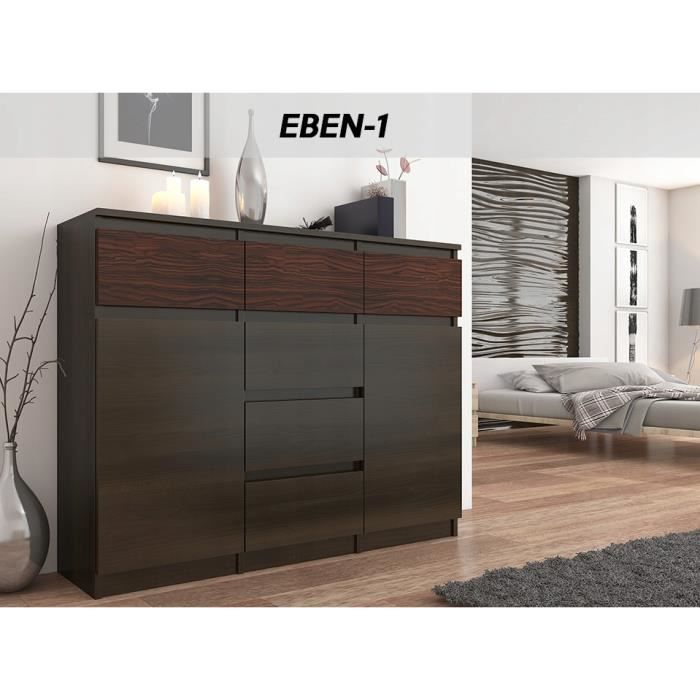 MONACO 1W - Commode contemporaine meuble rangement chambre/salon - 120x40x98 - 6 tiroirs coullisants + 2 portes - Buffet séjour -