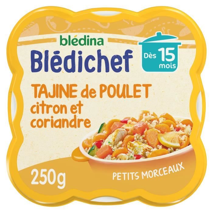 Blédina Blédichef, Repas Bébé, Dès 15 Mois, Tajine de Poulet au Citron et Coriandre, 250g