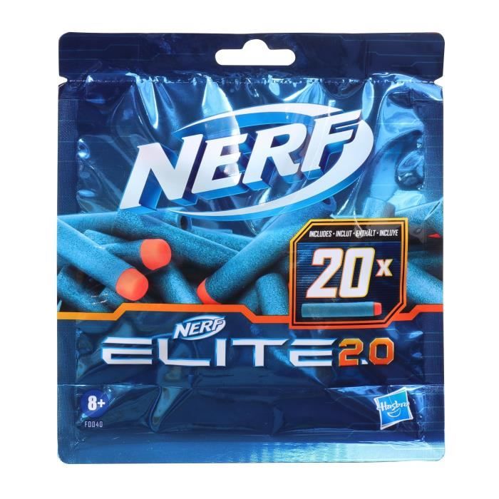 NERF - Elite 2.0 - Recharge de 20 fléchettes en mousse NERF - Elite 2.0 officielles - compatibles avec les Blasters NERF - Elite