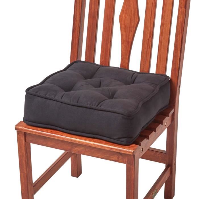 Galette de chaise coussin rehausseur en suédine Noir, 40 x 40 x 10 cm