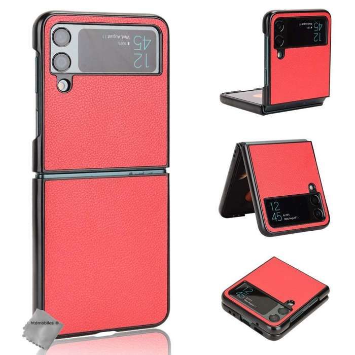 Coque rigide simili cuir avant et arrière pour Samsung Galaxy Z Flip 4 5G - ROUGE