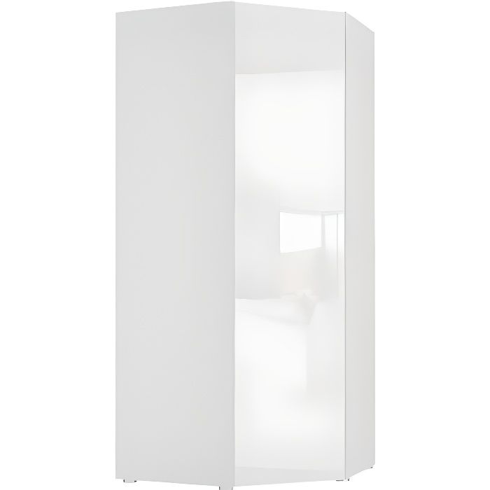 BELLIO - Armoire d'angle - Penderie + 4 tablettes - Mobilier chambre ado enfant - 201.5x92x82.5 - Porte finition laquée - Blanc