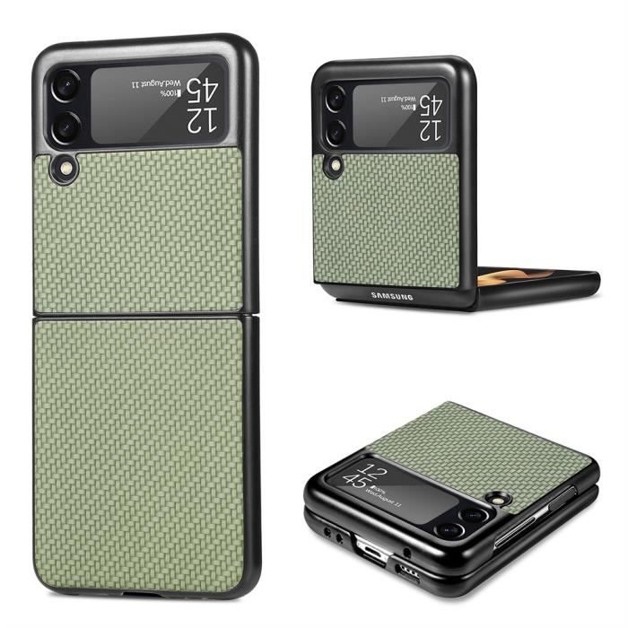 Coque pour Samsung Galaxy Z Flip 3 Ultra Mince Hard PC Etui Anti-Rayures Anti-Empreintes Digitales Motif de Fibre Housse Vert