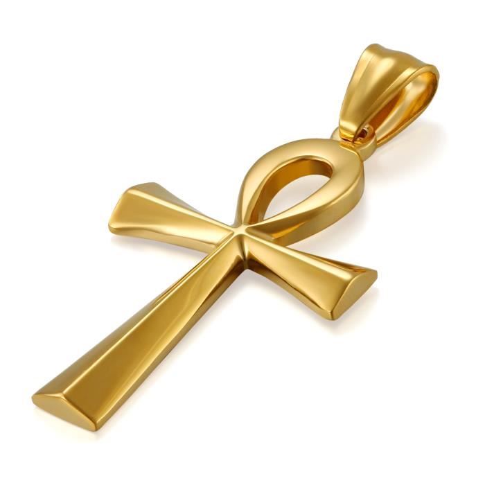 SAUTOIR - COLLIER Oidea Collier Croix Ankh Egypetien Homme Femme Acier Inoxydable Couleur Or Argent Cadeau de Noël Anniversaire