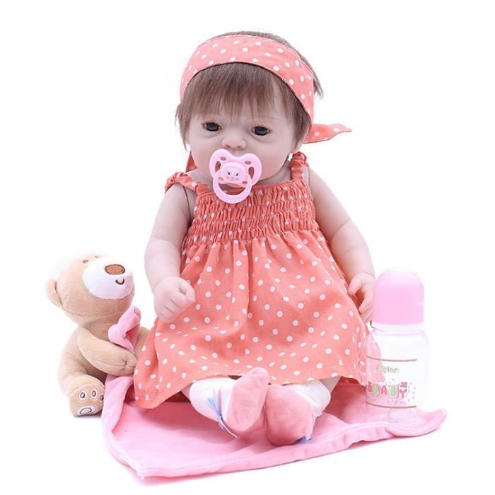 46 cm Reborn Poupée À La Main Plein Silicone bebe reborn fille Poupée Boneca Dans Mignon Vêtements faux bébé poupées