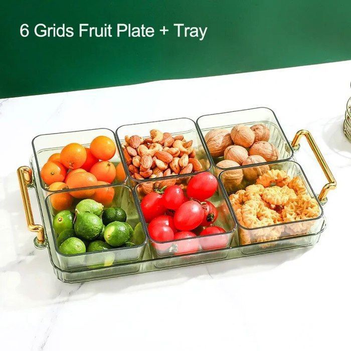 Plateau de boîte de service divisé, assiette de fruits secs à double couche en ABS, plateaux