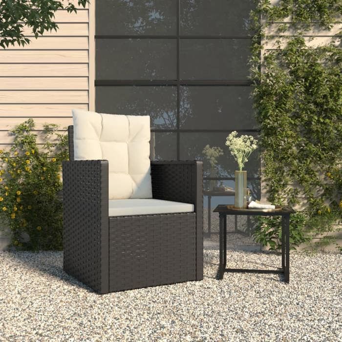 fauteuil de jardin avec coussins noir résine tressée,53x57x75 cm