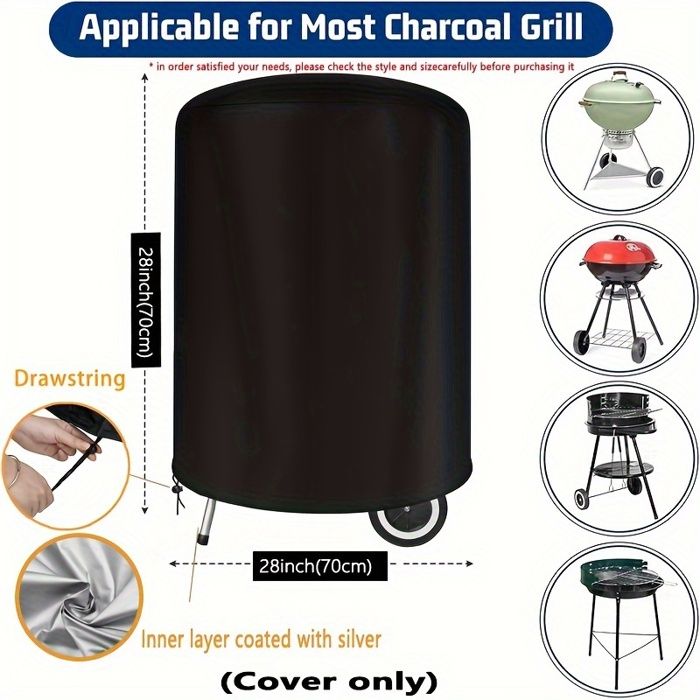 Housse De Barbecue Ronde Imperméable 75x70 Cm - Tissu Oxford 420D Avec Cordon De Serrage - Noir