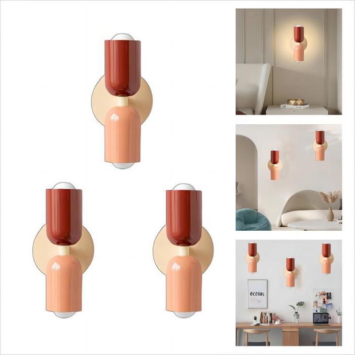 WOTTES Applique Murale Intérieur Moderne 3pcs 2 têtes E27 Lampe Murale Scandinavie Décoration pour Chambre Salon Rouge + Rose