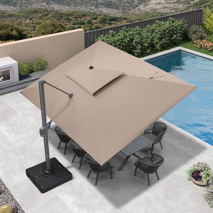 Parasol cantilever rectangulaire à double toit Purple Leaf 3 × 4 m