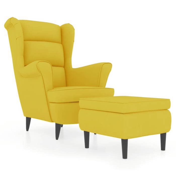 Fauteuil à oreilles - mango - Siège optimal - avec tabouret - jaune moutarde velours M123115938