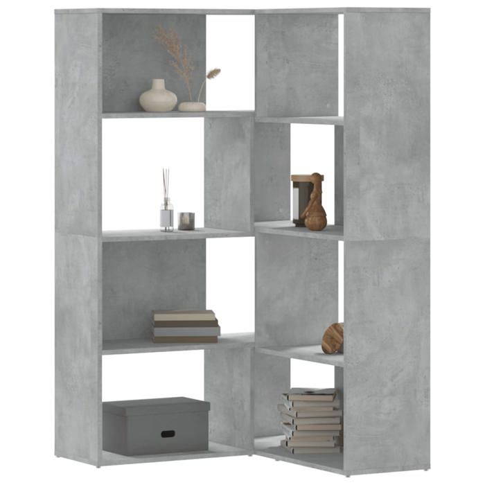 vidaXL Bibliothèque dangle à 4 niveaux gris béton bois dingénierie étagère à livres dangle vitrine dangle armoire 3307813