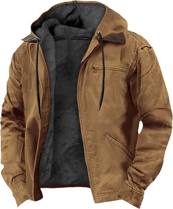 Blouson Homme Hiver Veste Running Personnalisable Classe Manches Longues Manteau a Capuche Automne Décontracté Marron
