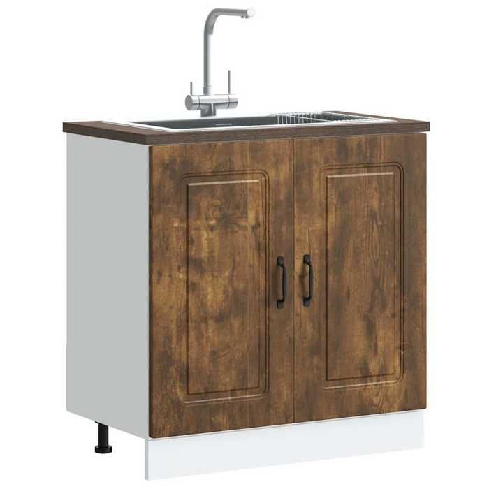 vidaXL Meuble bas pour évier Kalmar chêne fumé bois dingénierie meuble bas de cuisine meuble bas de cuisine avec porte 853452