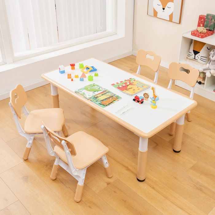 DREAMADE Table Enfants avec 4Chaises Bureau Multifonctionnel avec Plateau de Graffiti Hauteur RéglablePieds