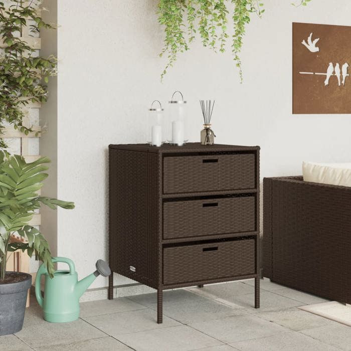 RemiseCoffre meuble de jardin Armoire de rangement de jardin marron 55 x 59 x 80cm résine tressée JILIMAISON2025 62431125