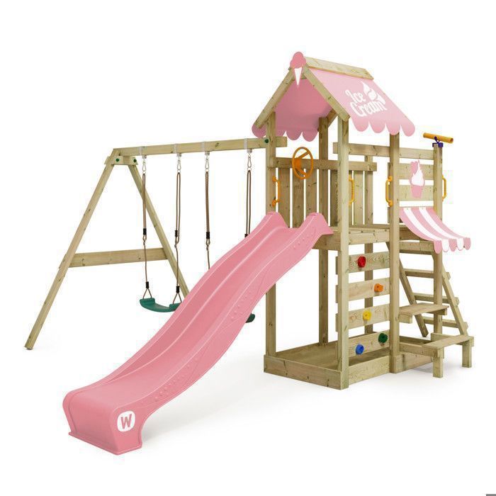 Aire de jeux WICKEY DinkyHouse – Toboggan bleu et bac à sable – Aire de Aire de jeux WICKEY DinkyHouse – Toboggan bleu et bac à sable – Aire de
