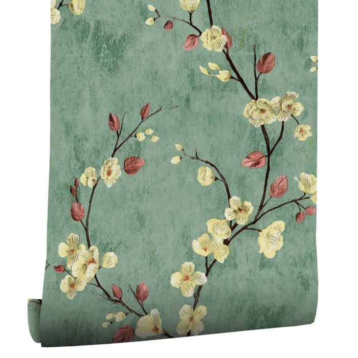 Papier peint auto-adhésif floral feuilles 45 cm x 10 m PVC — amovible imperméable vintage