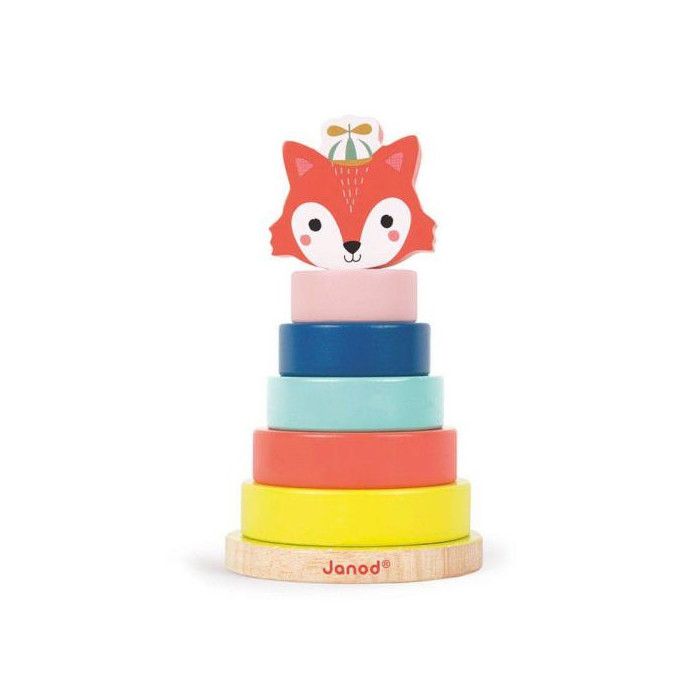 Janod Baby Forest – Renard Empilable En Bois – Jouet D’Éveil Motricité Fine Dès 1 An – Couleurs Vitaminées