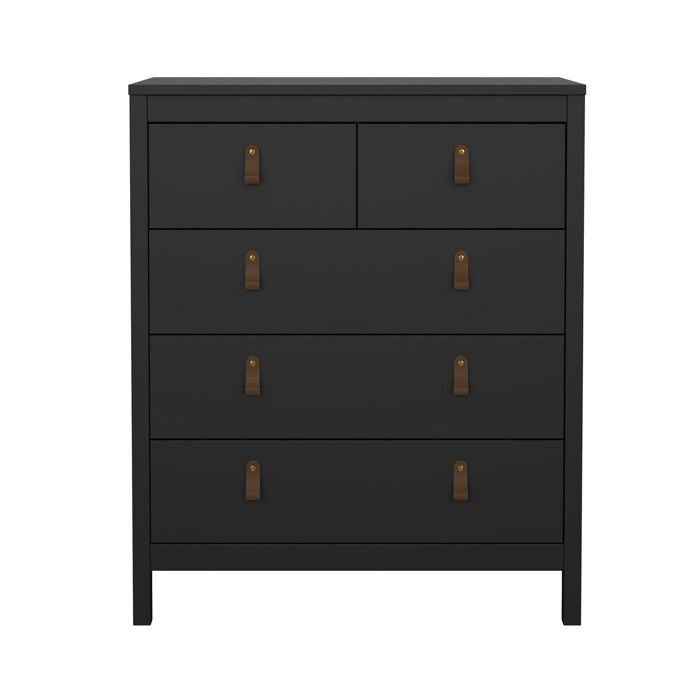 CALICOSY - Commode 5 tiroirs noir mat H98 9 cm - BARCELONE - Noir